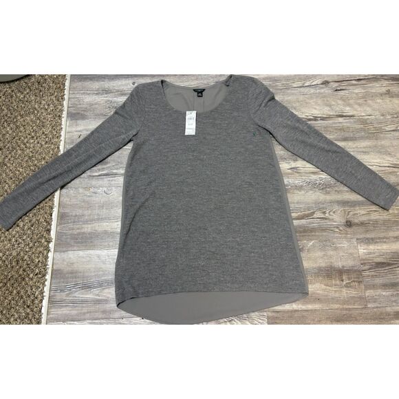 NWT Ann Taylor Tunic Petite XS Gray Lng Sleeve Knit Frnt Blouse Back Casual Chic - Picture 4 of 7